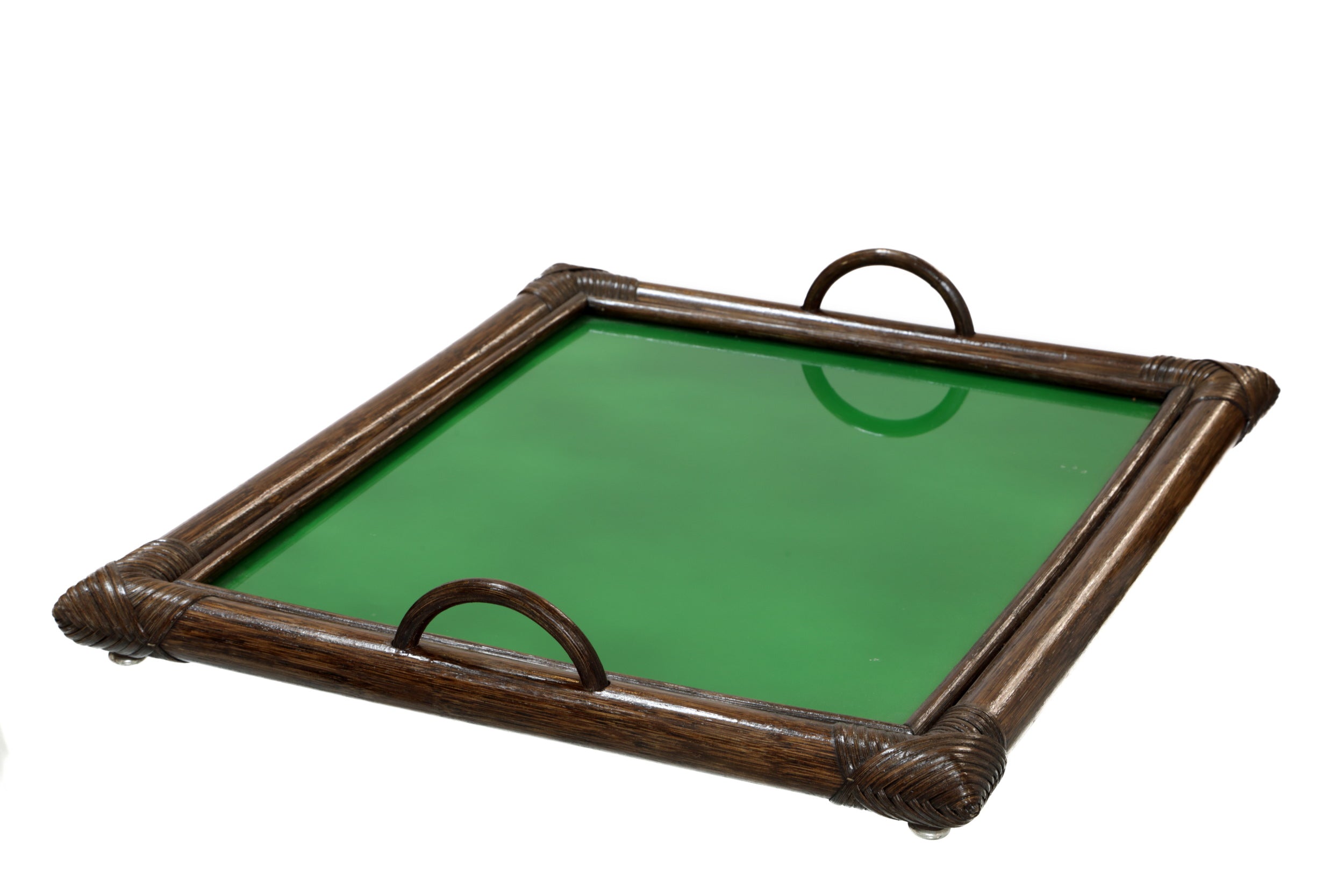 Green glass bamboo tray from the 80s