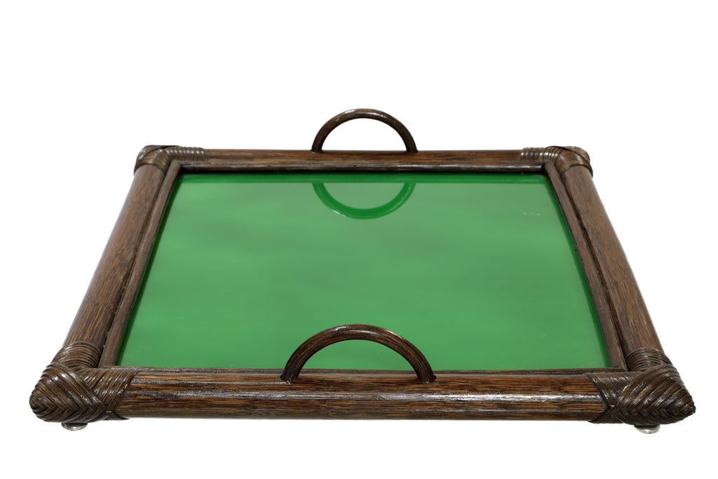 Green glass bamboo tray from the 80s