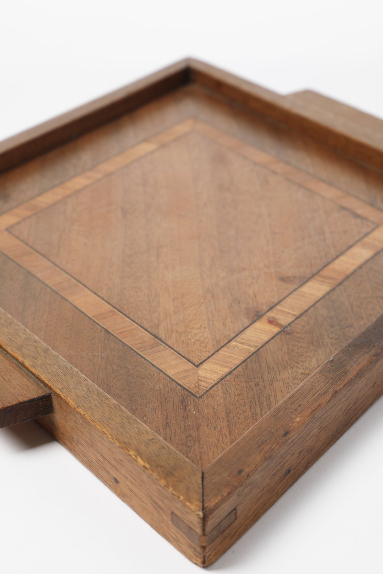 Art Deco wooden tray with rhombus fillet