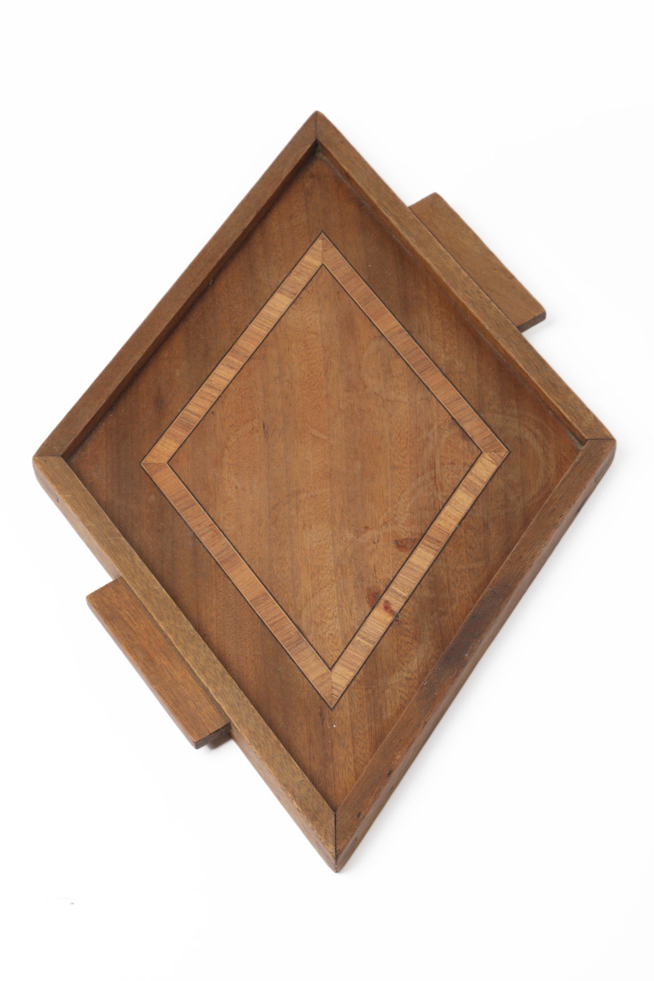 Art Deco wooden tray with rhombus fillet