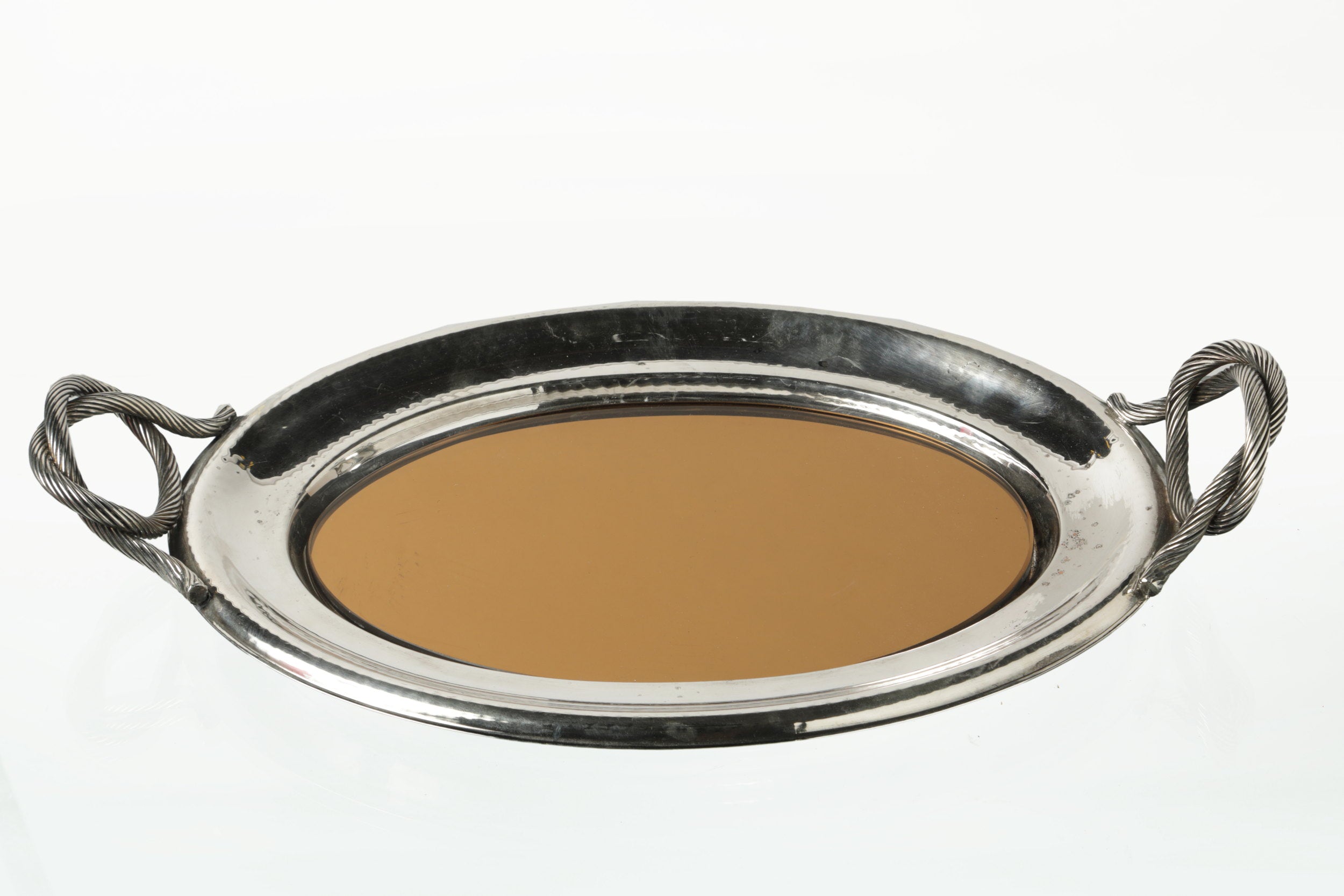 1970s oval mirrored tray