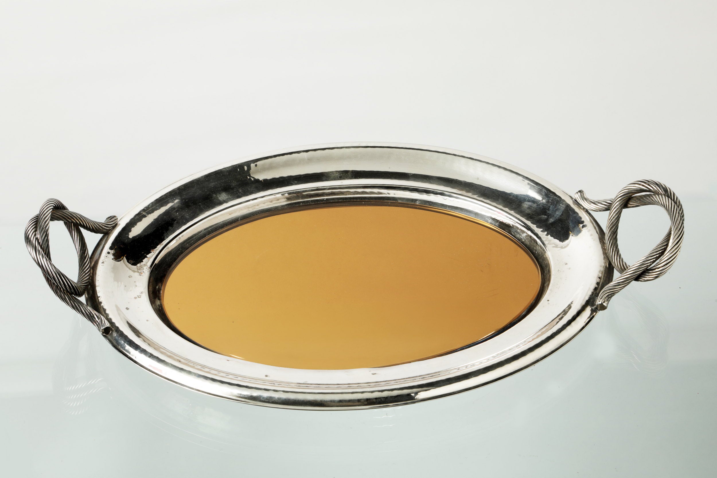 1970s oval mirrored tray