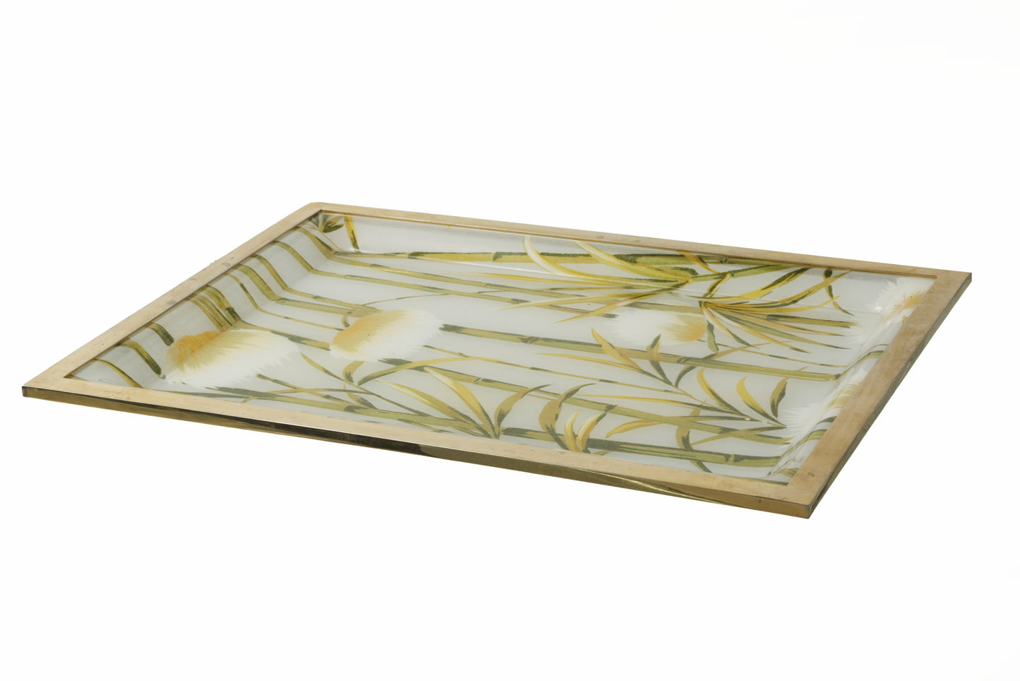 Vassoio plexiglass canne di bamboo e ottone anni 70
