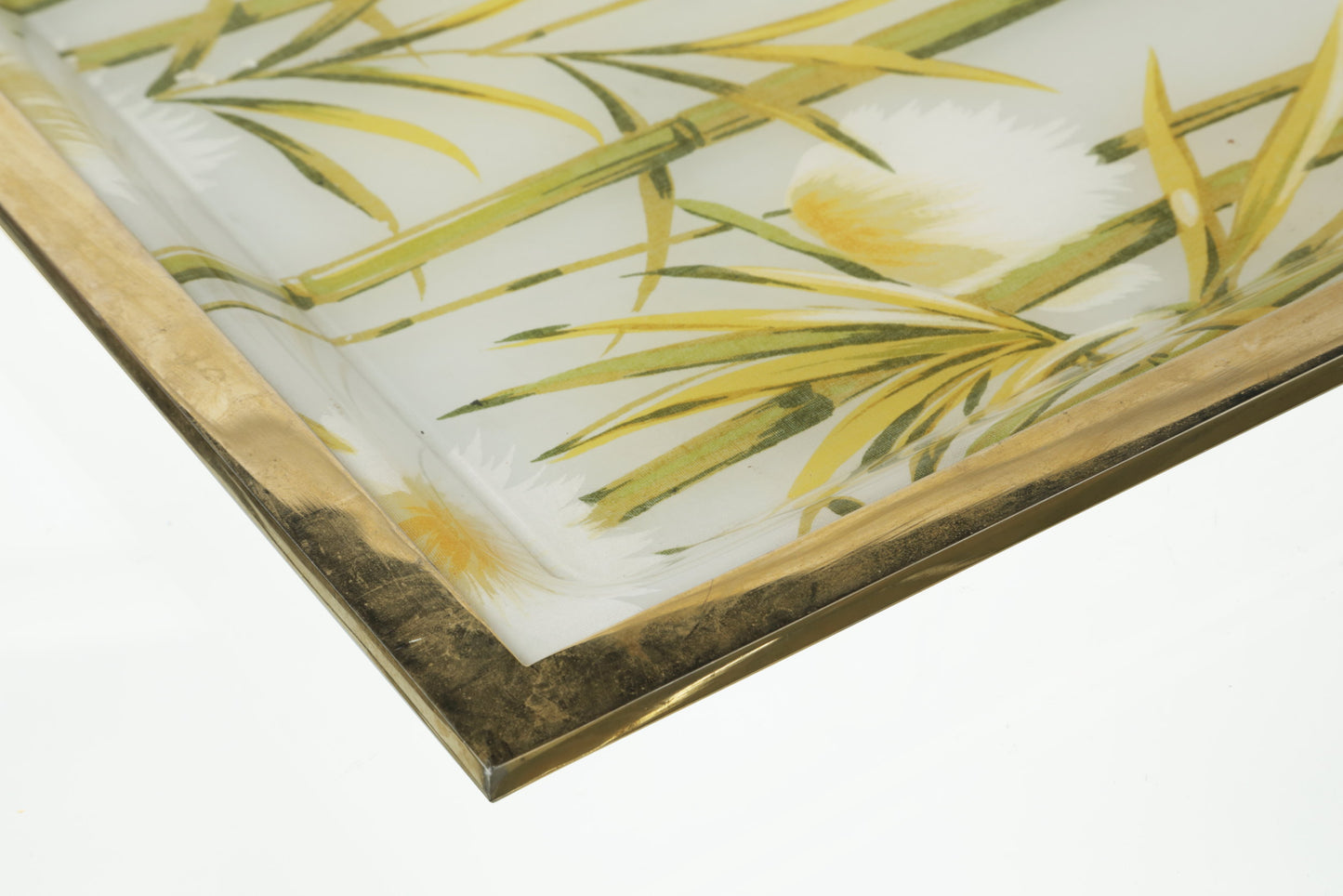 Vassoio plexiglass canne di bamboo e ottone anni 70