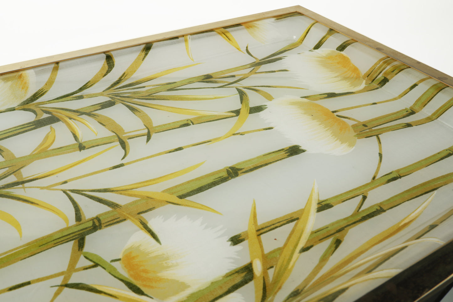 Vassoio plexiglass canne di bamboo e ottone anni 70