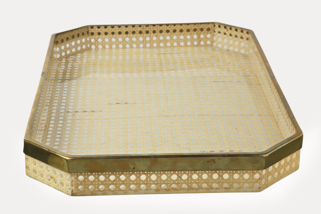 Plexiglass tray Vienna straw attributed to Christian Dior