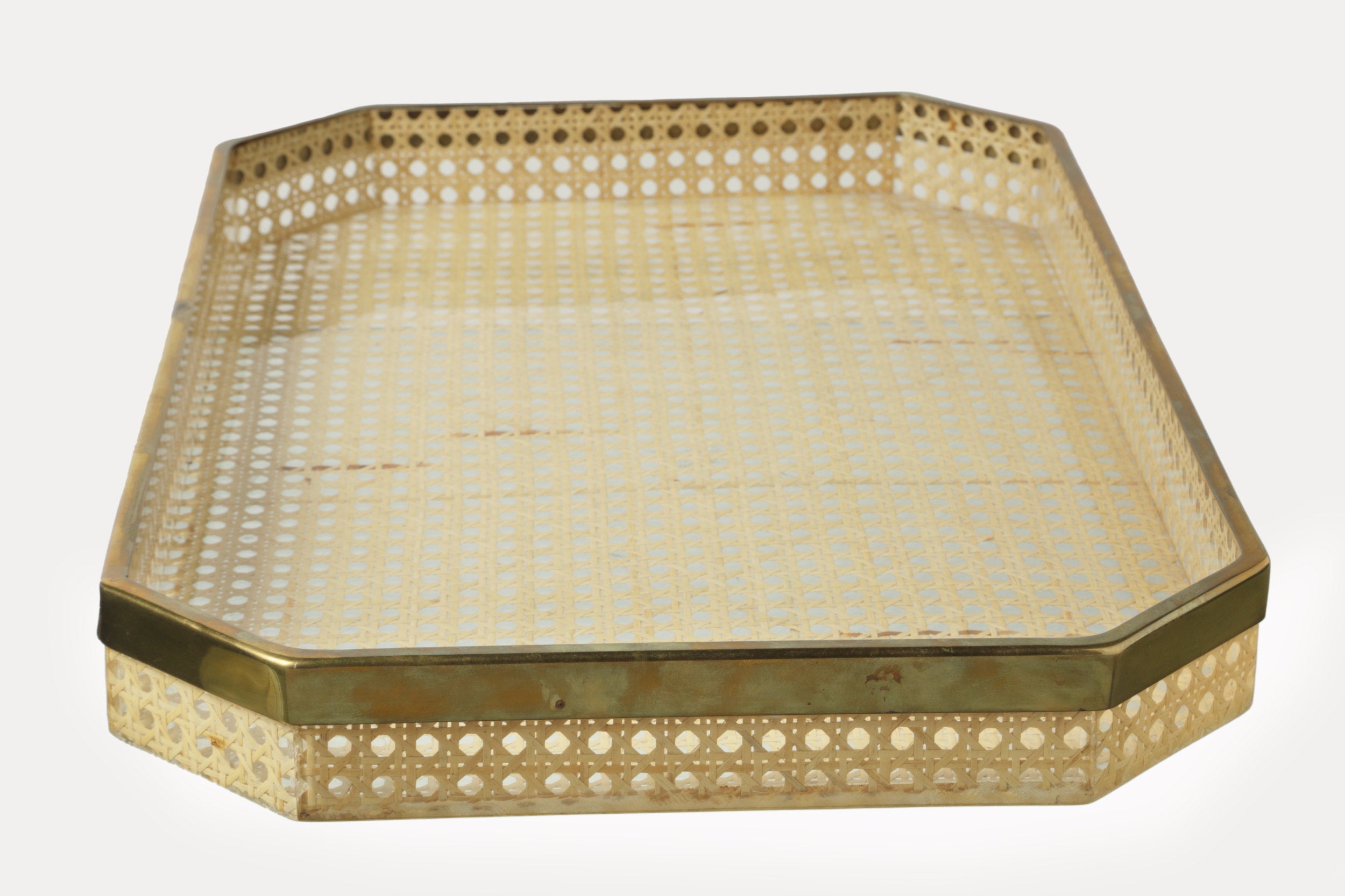 Plexiglass tray Vienna straw attributed to Christian Dior