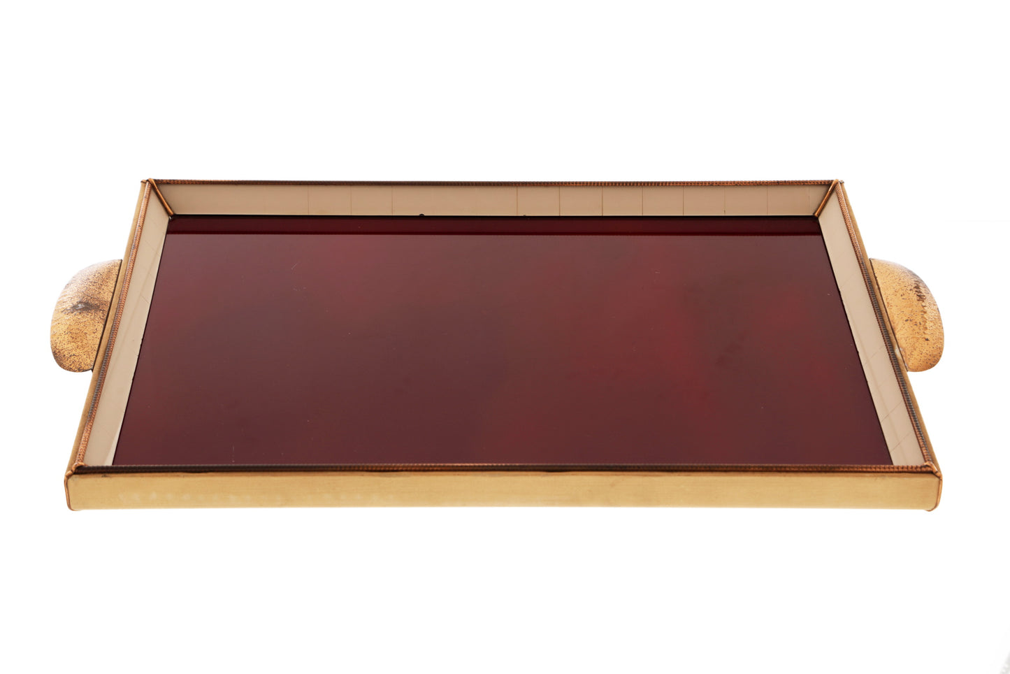 Rectangular red glass tray from the 60s