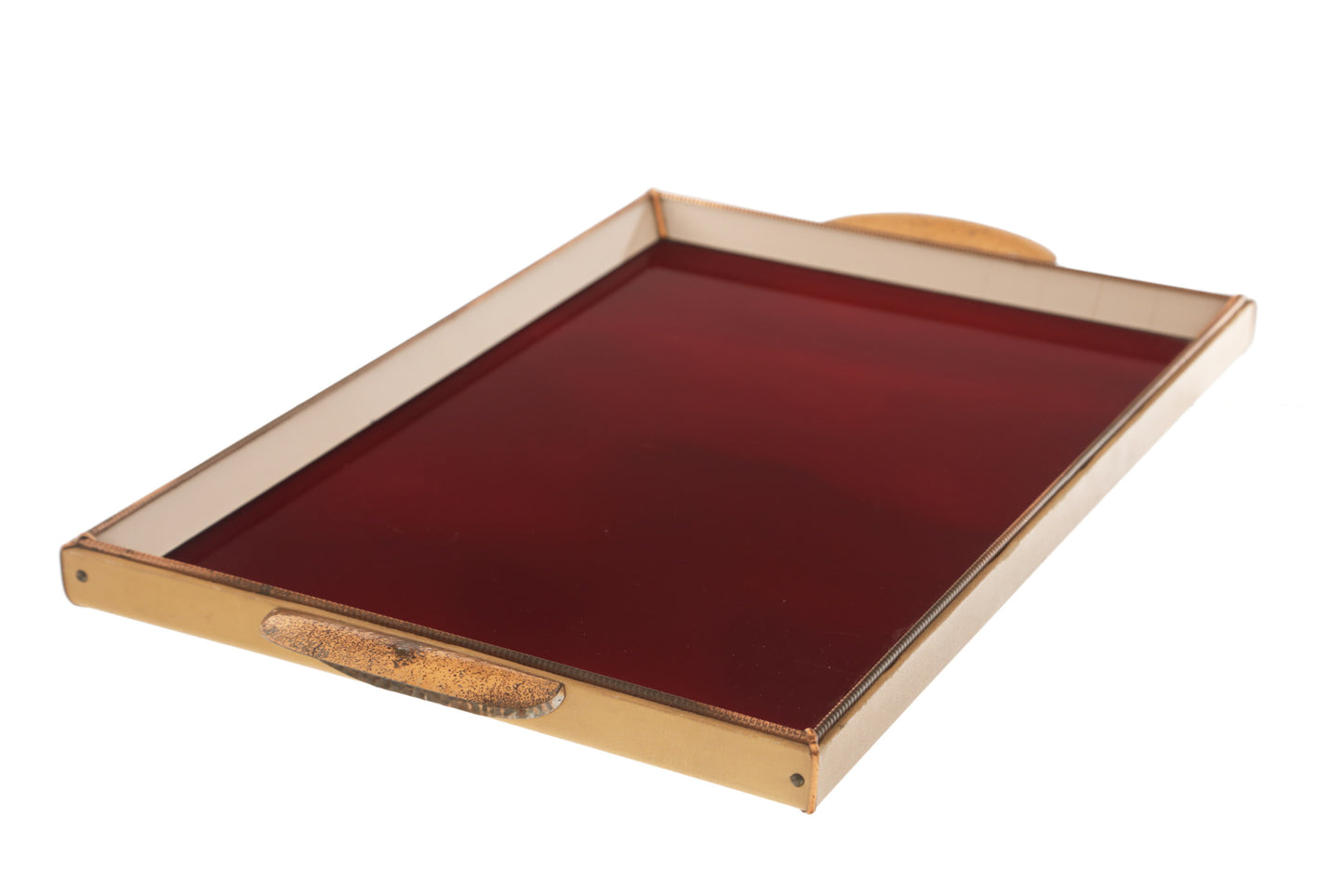 Rectangular red glass tray from the 60s