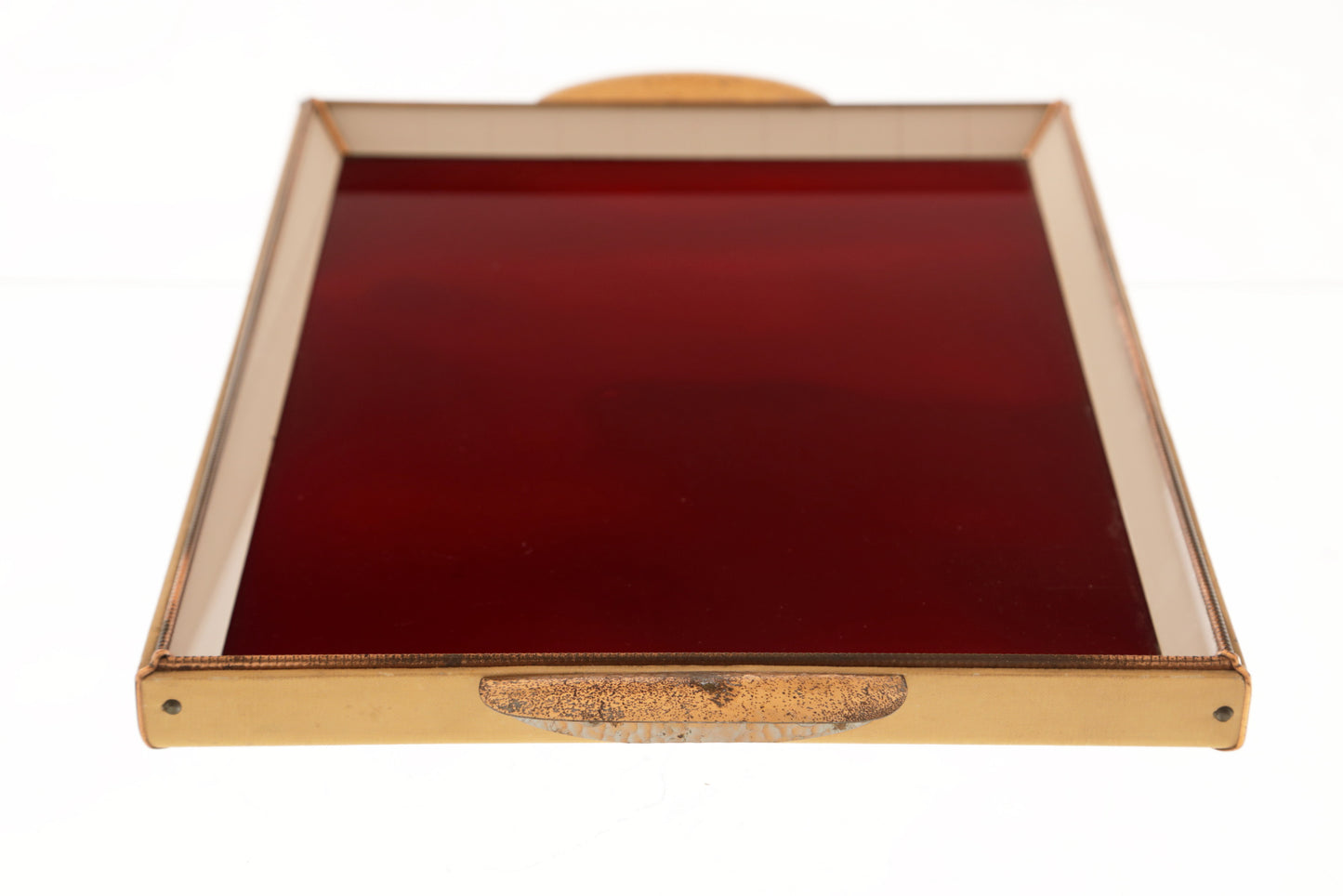 Rectangular red glass tray from the 60s