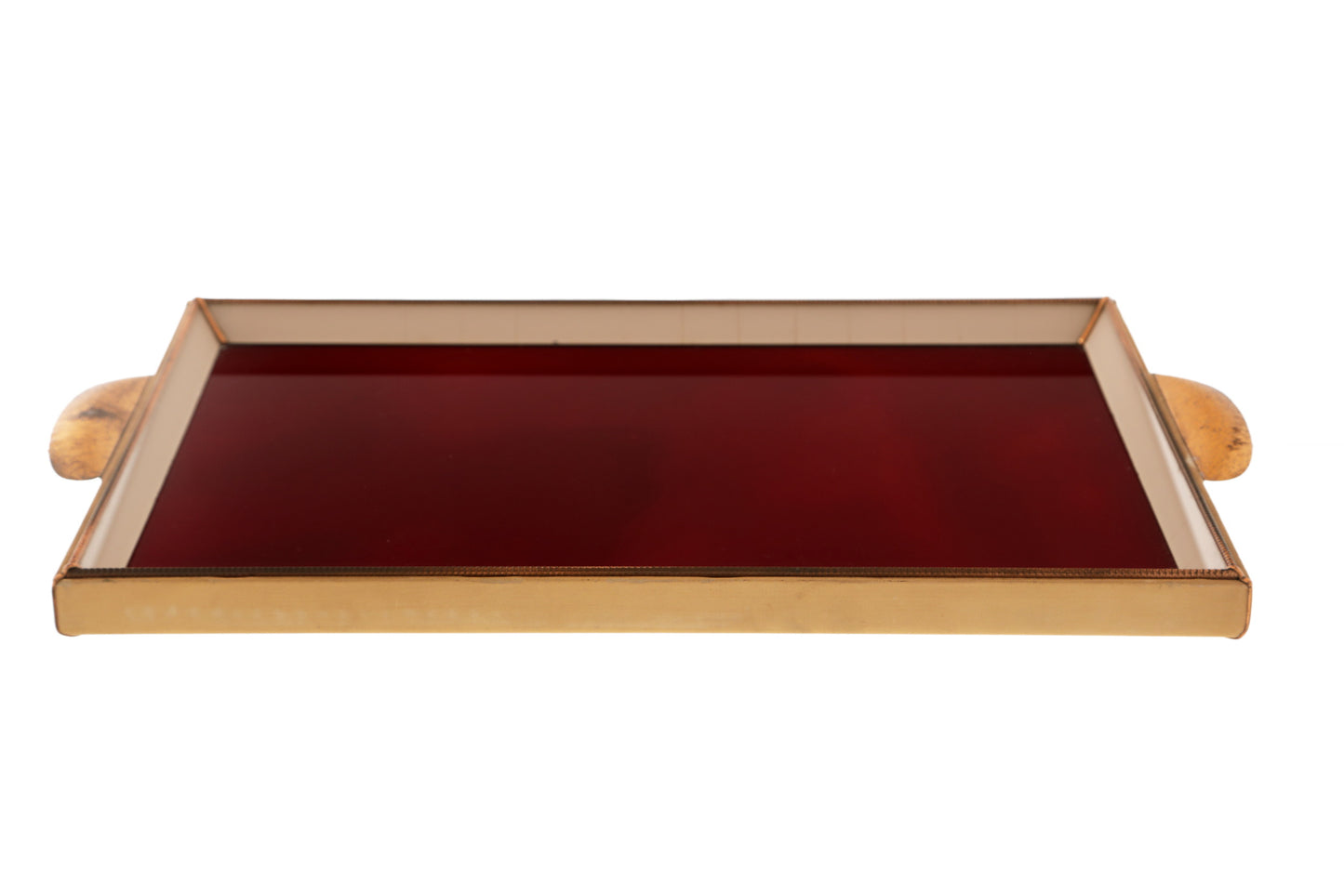 Rectangular red glass tray from the 60s