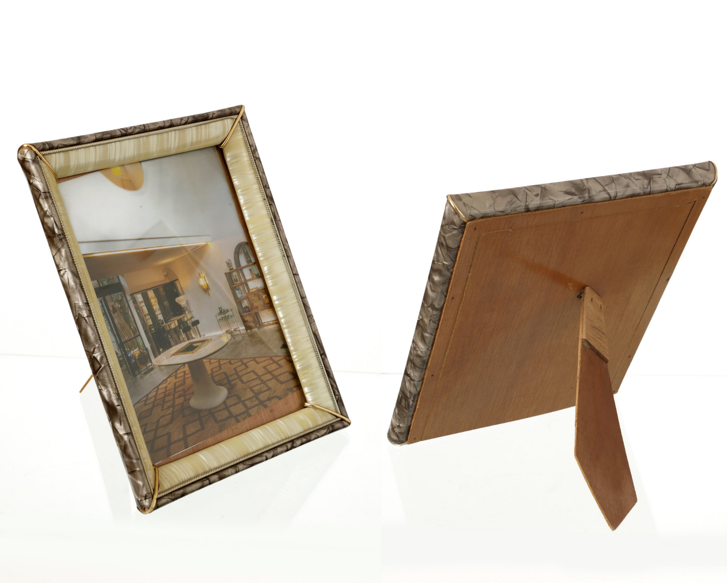 Pair of 60s resin pearl effect photo frames